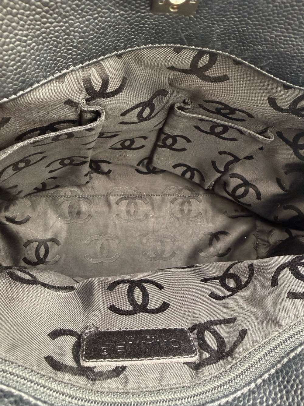 CHANEL Black Caviar Leather Tote with Silver CC Accent - Picture 9 of 16